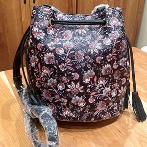 Talbots 100% leather printed Autumn Floral Drawstring Bucket crossbody bag